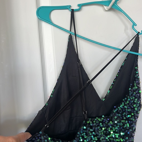 EUC Pear Culture green & blue sequin spaghetti strap side slit prom dress 11/12 - Picture 5 of 7